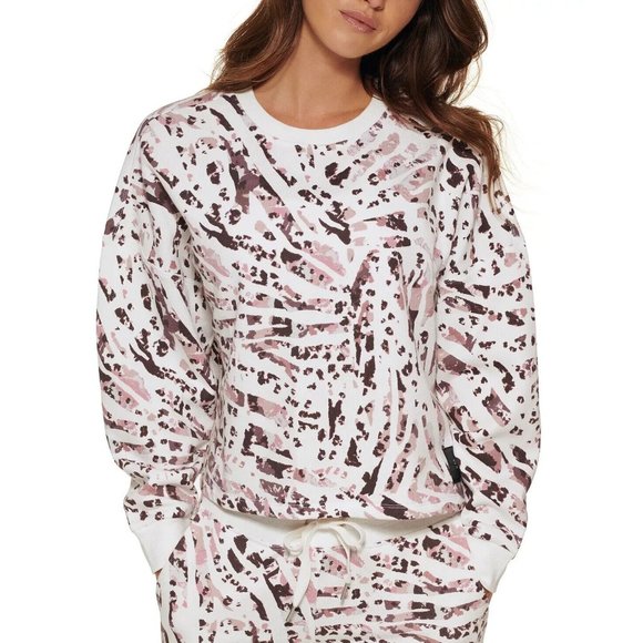 Calvin Klein Performance Women's Printed Crop Pullover Top White Size L MSRP $60 - Picture 1 of 5